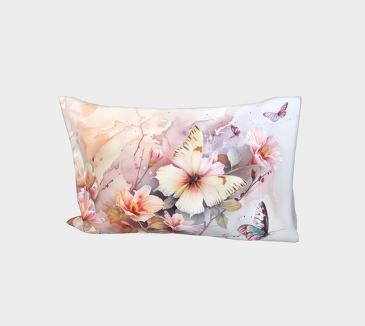 Watercolour Flowers and Butterflies Cotton Pillow Sleeve