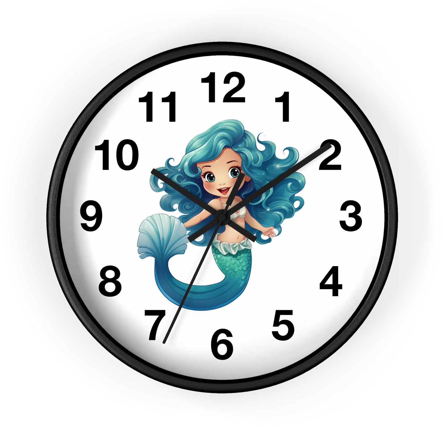 Girls Mermaid Wall Clock Blue