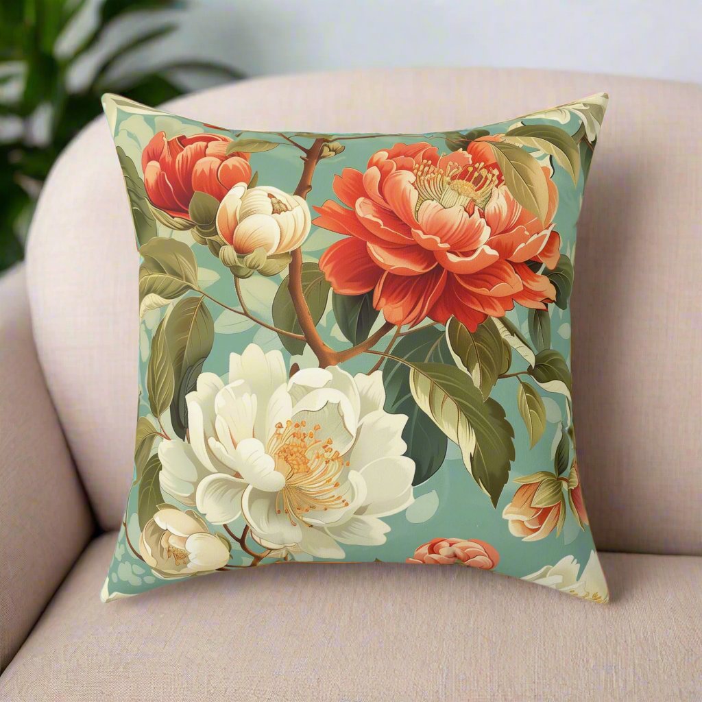 Girls Flowers Print Spun Polyester Square Pillow