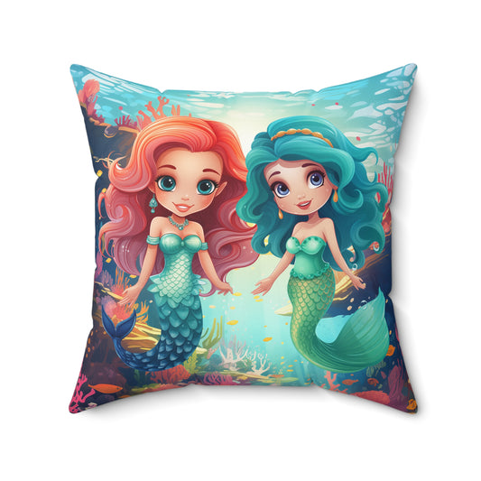 Girls Mermaid Square Pillow Red/Blue ***