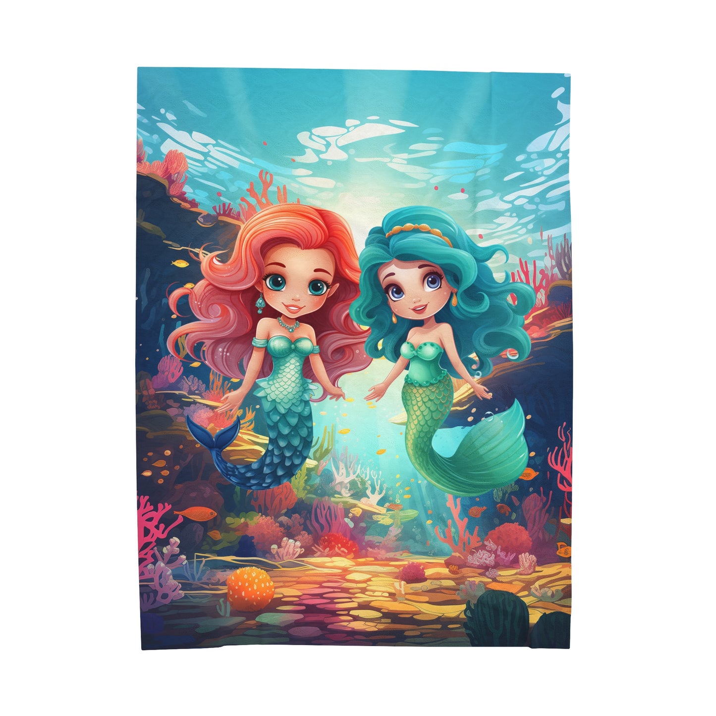 Girls Mermaid Velveteen Plush Blanket Red/Blue