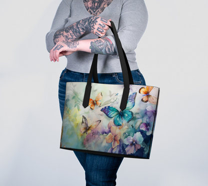 Vegan Leather Tote Bag FLowers and Butterflies FL005