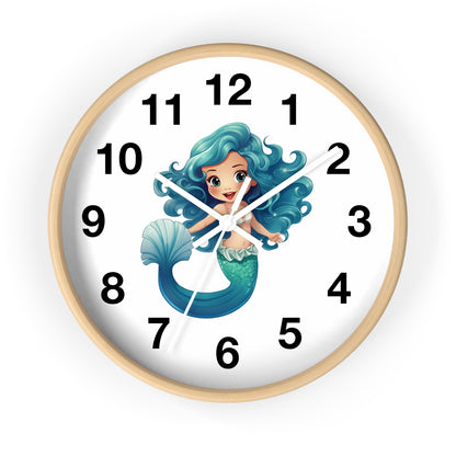 Girls Mermaid Wall Clock Blue