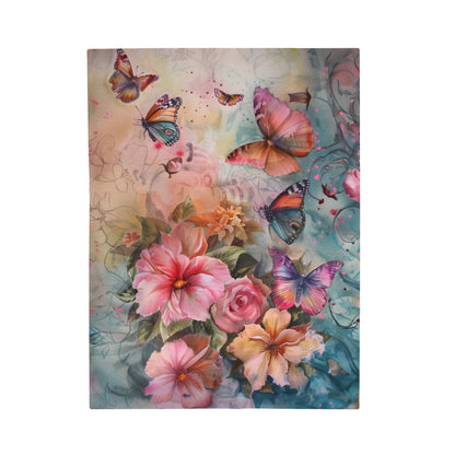 Girls Flowers and Butterflies Velveteen Plush Blanket