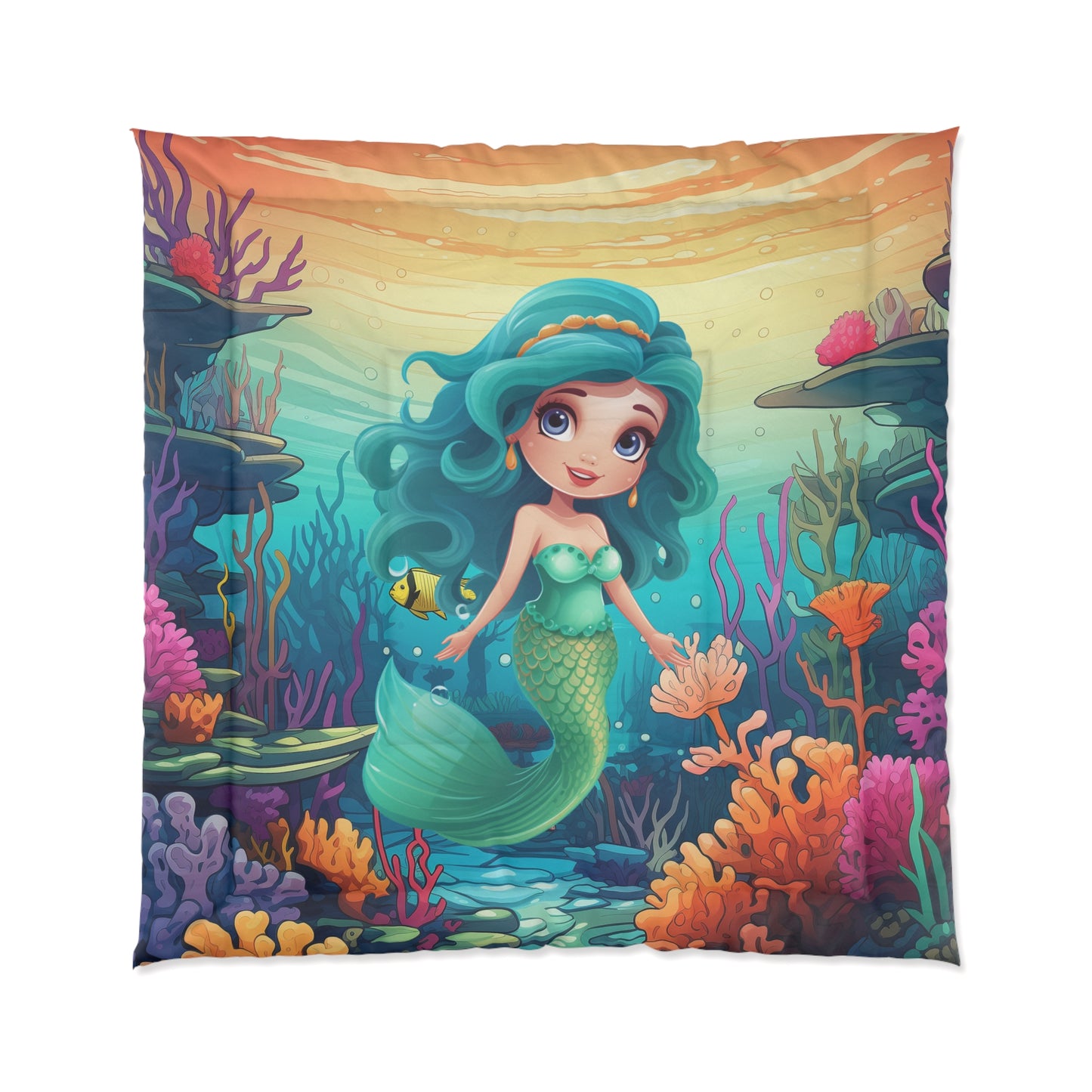 Girls Mermaid Comforter Blue