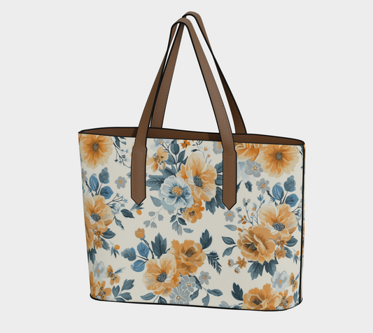 Vegan Leather Tote Bag FLowers FL038