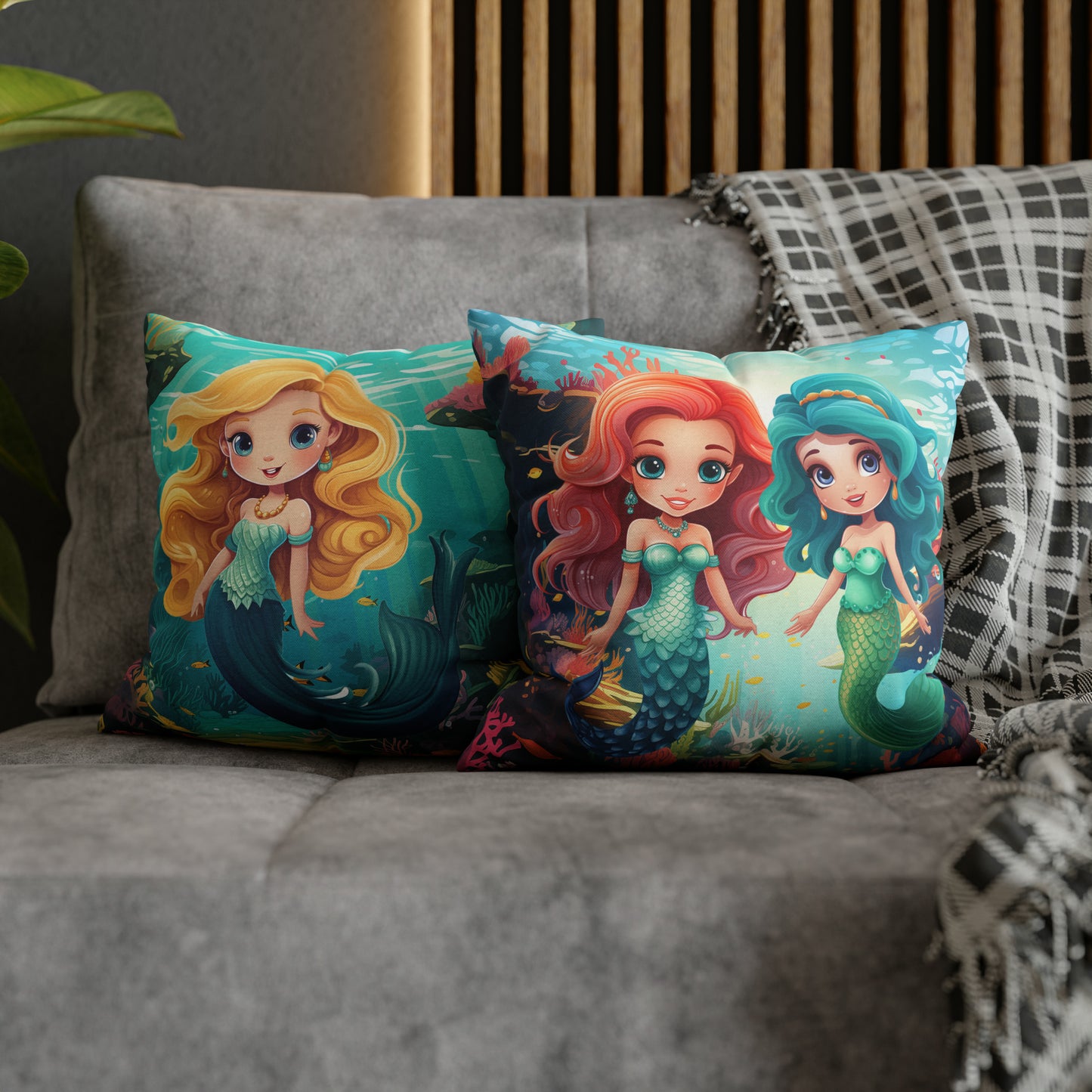 Girls Mermaid Pillowcase Red/Blue