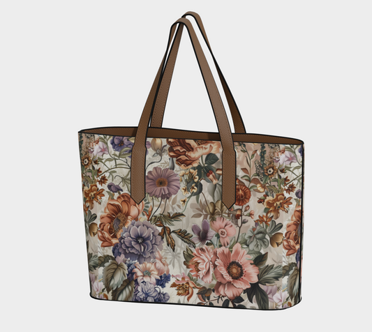 Vegan Leather Tote Bag FLowers FL040