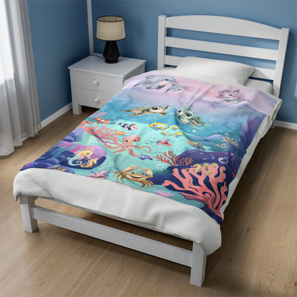 Girls Underwater Ocean Velveteen Plush Blanket