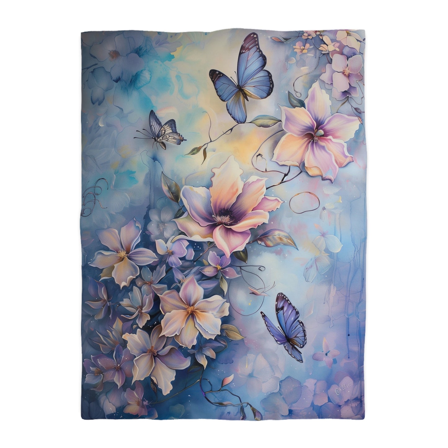 Girls flowers and butterflies Microfiber Duvet Cover
