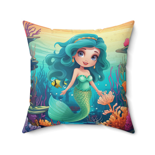 Girls Mermaid Square Pillow Red/Blue ***