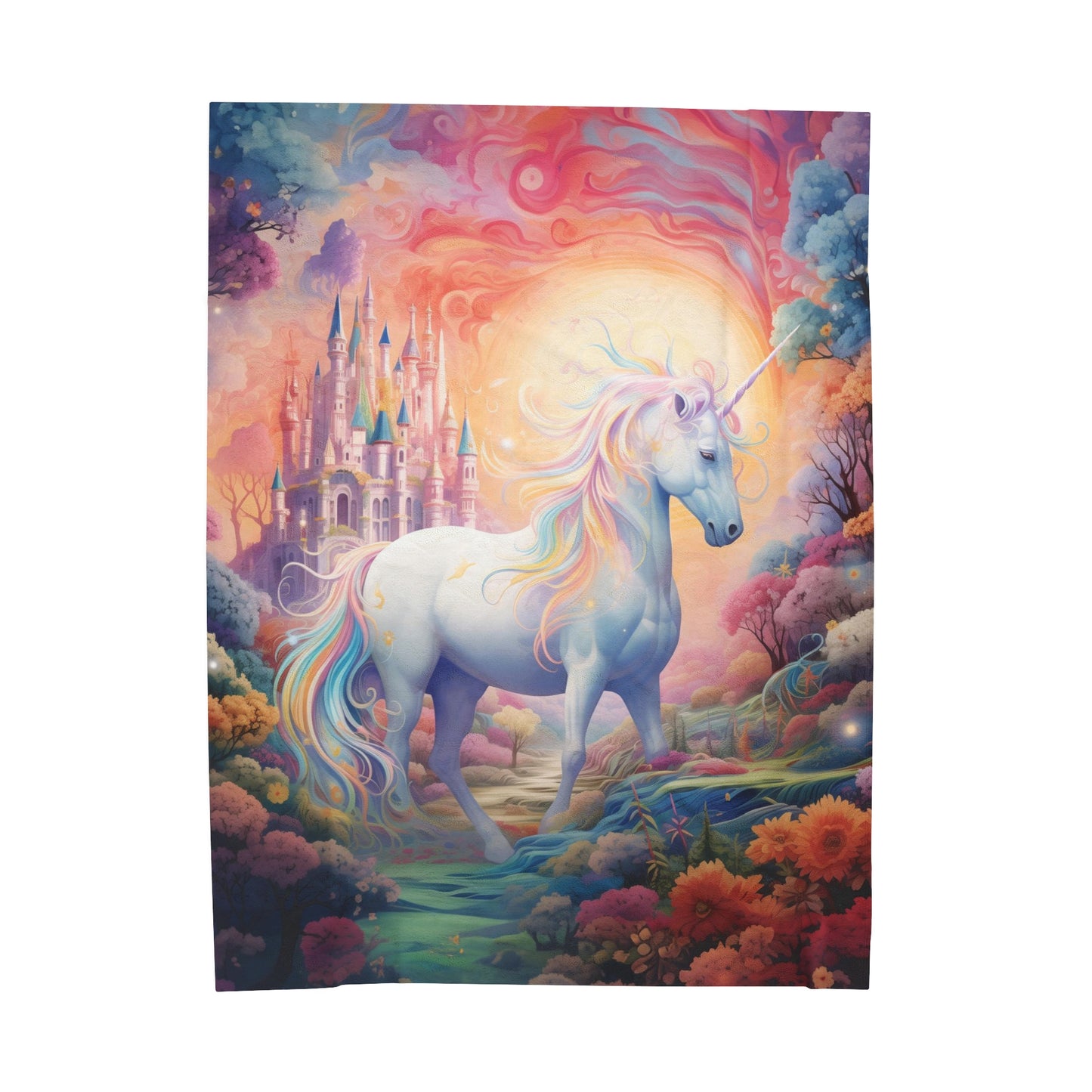 Girls Unicorn Enchanted Land Velveteen Plush Blanket