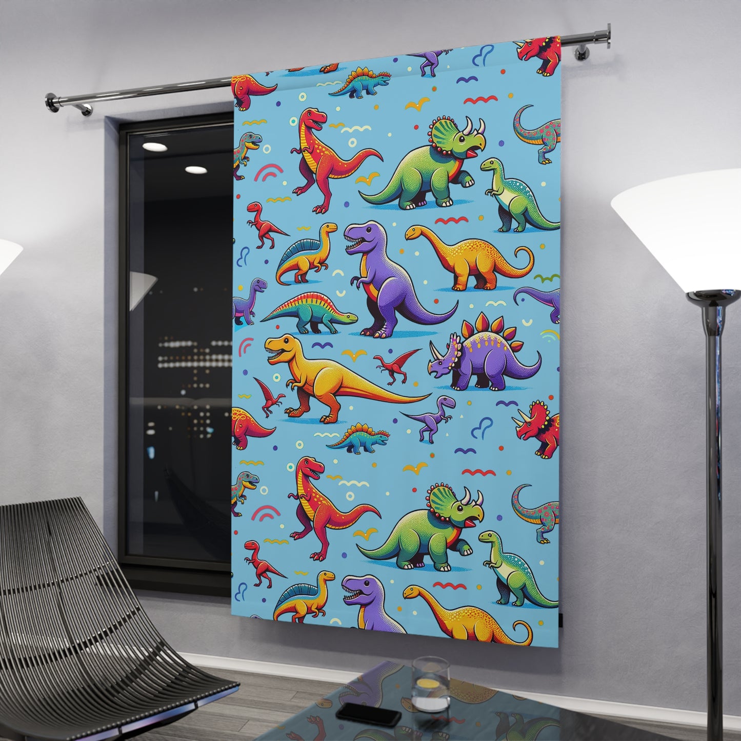 Boys Dinosaur Window Curtain, Light Blue (1 Piece)