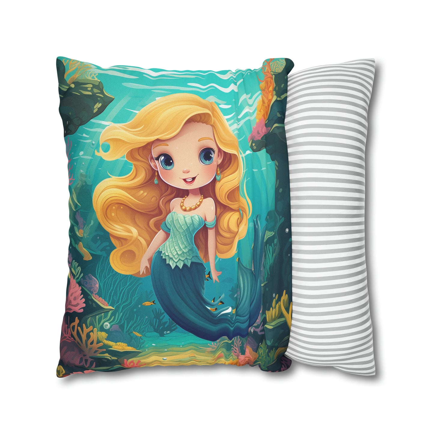 Girls Mermaid Pillowcase Red/Blue