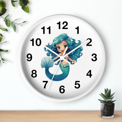 Girls Mermaid Wall Clock Blue