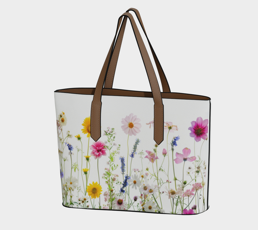 Vegan Leather Tote Bag FLowers FL041