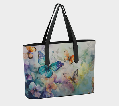 Vegan Leather Tote Bag FLowers and Butterflies FL005