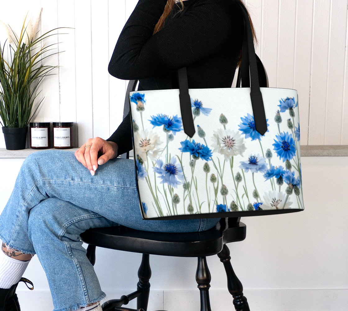 Vegan Leather Tote Bag Cornflowers FL043