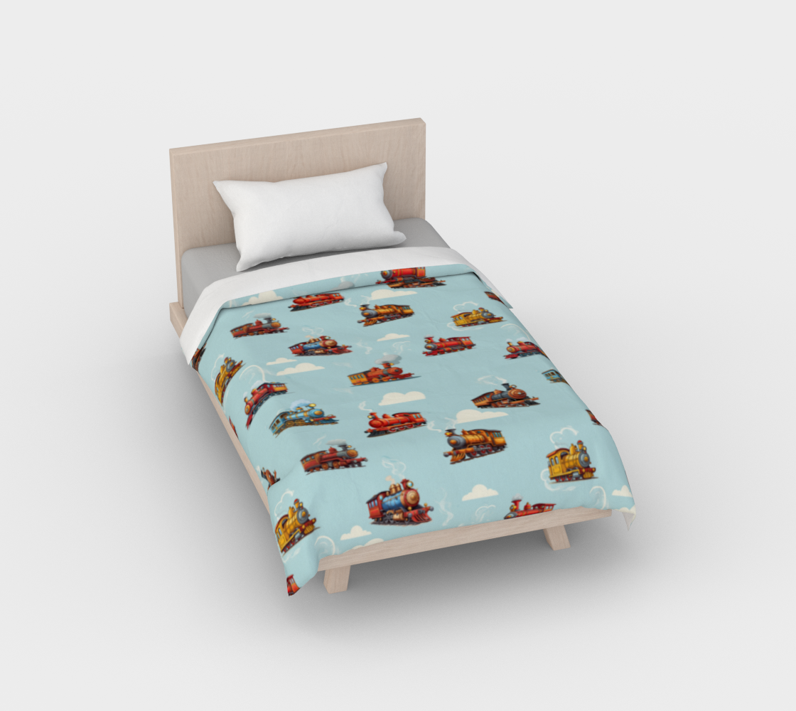 Boys Trains Pattern Cotton Duvet Cover Light Blue